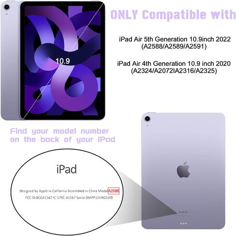 Rantice iPad Air 5th/4th Generation Case with Screen Protector (2022/2020), 10.9 inch iPad Air Case with Pencil Holder, Slim Shockproof iPad Air 10.9 Case with Kickstand for Kids Girls, Clear in Saudi Arabia