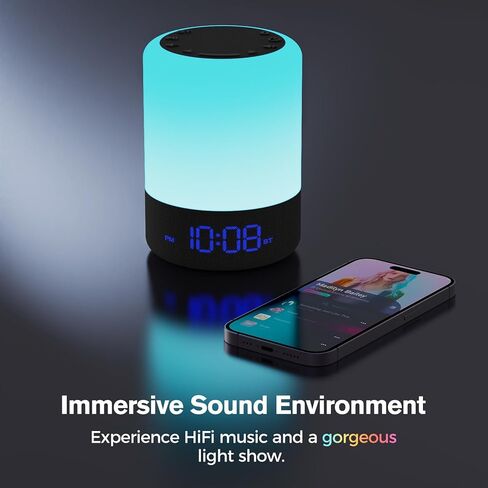 مكبر صوت بلوتوث بإضاءة ليلية من هوسبي، ضوء بجانب السرير، عالي الدقة، صوت ستيريو عالٍ، TWS، بث لاسلكي، مكبر صوت محمول، أسود حديث in Kuwait
