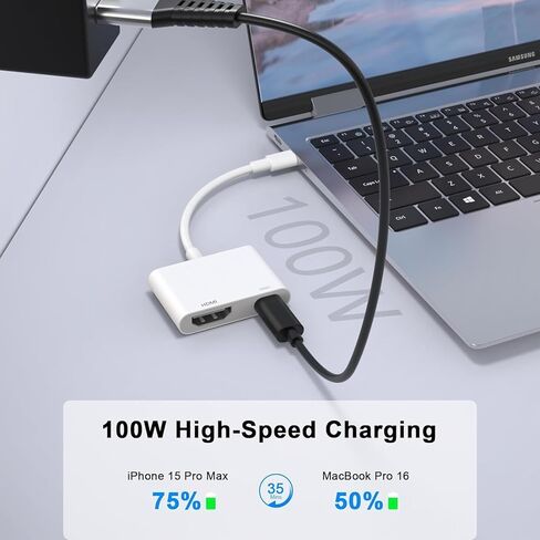 محول HDMI لجهاز iPhone 15 إلى التلفزيون، [معتمد من MFi] 1080 P @60hz USB C إلى HDMI كابل موصل شاشة مزامنة محول AV الرقمي متوافق مع iPhone 15/15 Pro Max/15 Pro/iPad إلى شاشة عرض HDTV in Kuwait