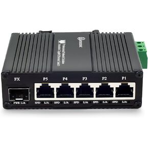 Mini AC Power Supply 5 Port Gigabit Switch with SFP Slot Din Rail Fanless Industrial Unmanaged Ethernet Switch 5*1000Mbps RJ45 Port +1G SFP Fiber Port Support Network Switch AC 85~250V Input