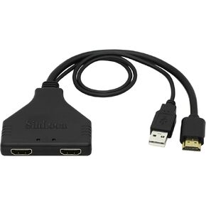 SinLoon 4K HDMI Splitter 1 in 2 Out, with Power USB Cable for Duplicated-Mirror Dual Monitor Support 3D Full HD 4K(Male)