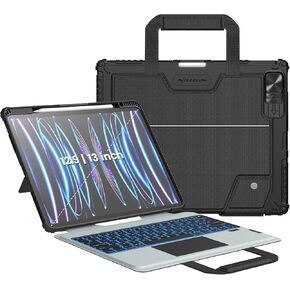 حافظة لوحة مفاتيح Nillkin Carry Go لجهاز iPad Air 13 بوصة مع مقبض (M2، 2024)، حافظة iPad Pro 12.9 مع حامل لوحة مفاتيح قابل للفصل، جهاز ipad air الجديد 13 بوصة مع إضاءة خلفية للوحة التتبع (أسود نوبل)