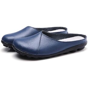 Women's Loafers Slip-on Leather Shoes Open Back Mule Casual Flat Shoes Comfortable Summer Slipper