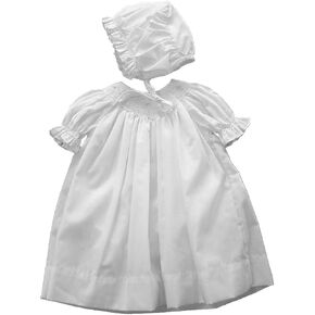 Girls Smocked Dress & Bonnet Preemie White