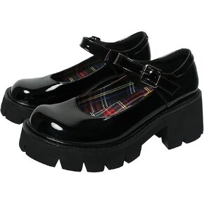 Women Chunky Platform Mary Jane Shoes Retro Buckle Strap Round Toe Flats Shallow Mouth Japanese Sweet Lolita Princess Shoes