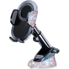 Bling Phone Holders for Car Women[Powerful Suction] [Rally Racing-Grade Stability] Universal Sparkle Car Phone Holder Mount Dashboard Windshield Vent for iPhone All Phones,White Rhinestone