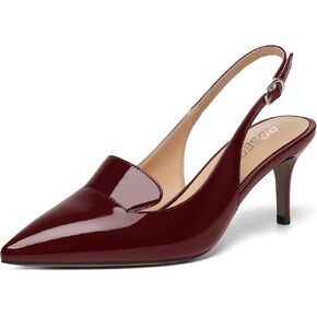 ROSERWISH Womens Sexy Buckle Elegant Slingback Patent Pointed Toe Work Stiletto Mid Heel Pumps Dress Shoes 2.5 Inch