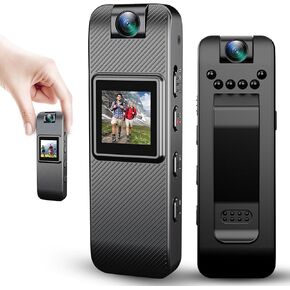 Mini Body Camera Video Recorder with 180° Rotating Lens, HD 1080P Portable BodyCam with Night Vision, Loop Recording Body Worn Camera for Outdoor Home office Security