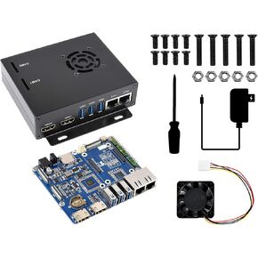 Dual Gigabit Ethernet Base Board Box Kit with Metal Case and Cooling Fan for Raspberry Pi Compute Module 4 Lite/EMMC Series, with DSI Ports/CSI Camera Ports/Gigabit ETH Ports/ 40Pin GPIO Header