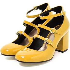 MOOMMO High Chunky Heel Mary Janes for Women Round Closed Toe Patent leather Mary Jane Pumps Triple Ankle Strap Sexy 3" Block Heels Dress Shoes Sandals Sexy Party Wedding Cute 4-10 M US