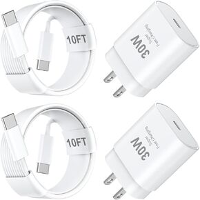iPhone 15 Pro Max Charger Fast Charging, 30W USB C Wall Charger Block With 10 FT USB C to C Long Charging Cable Cord for iPhone 15 Pro/15 Pro Max/15 Plus,iPad Pro/Air/Mini, Samsung galaxy S24/23 Ultra