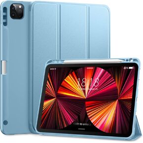 DTTO Case for iPad Pro 11 inch 4th/3rd/2nd/1st Generation 2022/2021/2020/2018, Slim Trifold Stand Soft TPU Back Cover with Built-in Pencil Holder,Also Fit iPad Air 5/4, [Auto Sleep/Wake],Navy Blue