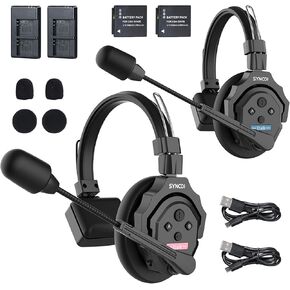 SYNCO Xtalk X2 2-Person Wireless Intercom Headset System 2.4G Wireless Headset with Microphone Built-in Battery 350M/1148ft Transmission 3.5mm Real-time Monitoring for Filmmaking Live Broadcasting