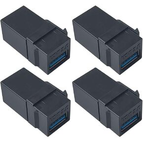 USB 3.0 Keystone Jack Inserts, (4-Pack) USB to USB Coupler Snap-in Adapters Female to Female Connector Socket Adapter Port for Wall Plate Outlet Panel-Black