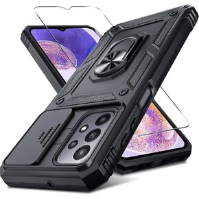 Janmitta Case Compatible with Samsung Galaxy A25 5G Built in Slide Camera Lens Cover+Screen Protector+Finger Ring Holder Kickstand,Heavy Duty Shockproof Full Body Phone Cover,2024 Blue