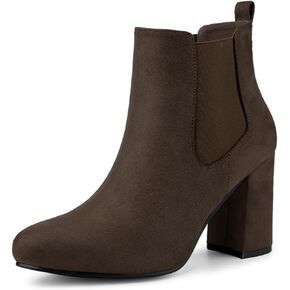 Allegra K Women's Round Toe Chunky High Heels Ankle Chelsea Boots