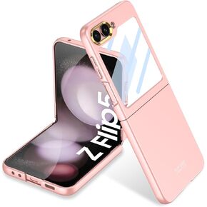 Miimall for Samsung Galaxy Z Flip 5 Case with Screen Protector, Ultra-Slim Skin-Touch Texture High Transparency Screen Protector Bumper Case for Flip 5 - Silver