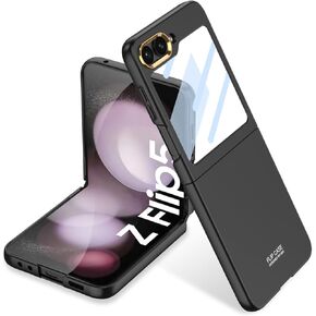 حافظة Miimall لهاتف Samsung Galaxy Z Flip 5 مع واقي شاشة، حافظة نحيفة للغاية ذات ملمس جلدي عالي الشفافية وواقي شاشة لهاتف Flip 5 - فضي