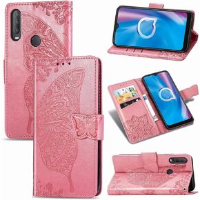 Case for Jitterbug Smart 3,Lively Smart Case,PU Leather Butterfly Embossed Flowers Magnetic Flip Cover Stand Card Holders Hand Strap Wallet Purse Case for Jitterbug Smart 3 -Black