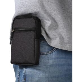 Men's Cell Phone Waist Bag Vertical, Cellphone Belt Loop Holster, Outdoor Sport Travel Nylon Small Mobile Phone Pouch Smartphone Waist Bag with Carabiner Hook Pen Holder Zipper Handbag Carrying Case
