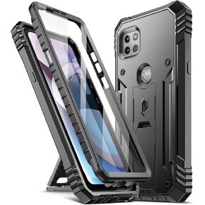 Poetic Revolution Series Case for Motorola Moto One 5G Ace (2021), Full-Body Rugged Dual-Layer Shockproof Protective Cover with Kickstand and Built-in-Screen Protector, Black