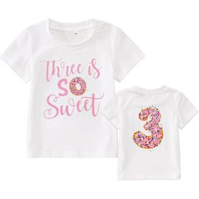 MODNTOGA Birthday Girl Shirt Donuts Graphic T-Shirt Toddler Girl So Sweet Print Birthday Tee Tops Cute Birthday Outfit 1-5T