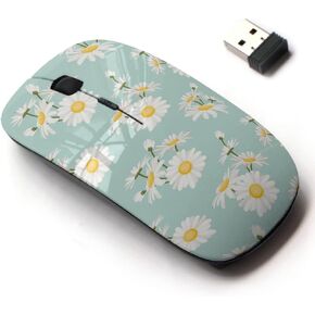 2.4G Wireless Mouse with Cute Pattern Design for All Laptops and Desktops with Nano Receiver - Daisy Chamomile Field Meadow Spring