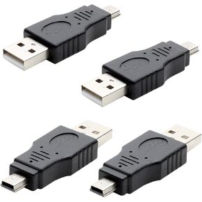 4 Pack USB 2.0 Male to Mini USB Male Adapter Type A M to B M Plug Converter Connector Adaptor for Desktop Computer PC Car Radio Speaker