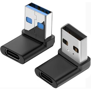 2 Pack USB-C Female to USB Male Adapter, USB C to USB 3.1 90°Angle Data Transfer Converter Coupler 10Gbps Adapter Compatible with Mbook, Notebook, Tablet, Smartphon(Left and Right)