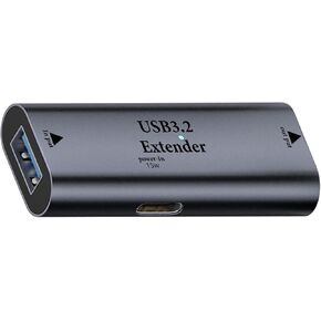 QIANRENON 5Gbps USB3.2 Signal Amplifier Extender Adapter Extension 10m/32.8ft USB3.2 Long Distance Charging Data Connector Coupler 5V/3A, Built-in Chip/LED/Al Alloy Shell, with 15W USB C Power Port