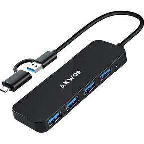 USB Hub 3.0, AKWOR USB C to USB 3.0 Hub with 4 USB Ports USB Splitter for MacBook, Mac Pro/Mini, iMac, Ps4, PS5, Surface Pro,Flash Drive, Samsung