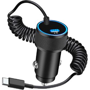 [Apple MFi Certified] iPhone 15 Car Charger Fast Charging, Linocell 90W USB-C Car Power Cigarette Lighter Charger+6FT Coiled Type-C Cable for iPhone 15 15 Pro iPad Pro, Galaxy S24 S23, Pixel, Android