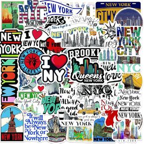 New York Stickers City Travel Stickers 50PCS, Icicrim Aesthetic Stickers for Water Bottles Laptop Bumper Luggage Phone, Vinyl Waterproof Decals State Stickers