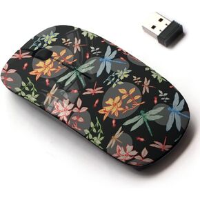 2.4G Wireless Mouse with Cute Pattern Design for All Laptops and Desktops with Nano Receiver - Dragonfly Wild Rose Autumn