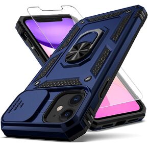 for iPhone 11 Case,with Camera Lens Cover HD Screen Protector,[Military Grade] Ring Car Mount Kickstand Hybrid Hard PC Soft TPU Shockproof Protective Case for iPhone 11-Blue in Saudi Arabia