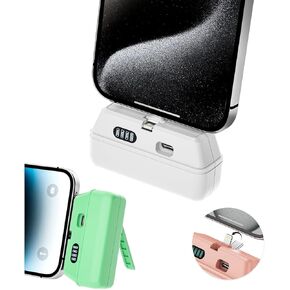 Small Portable Charger for iPhone/Type-C Dual Plug Connector 5000mAh Foldable Power Bank Mini Plug-in Battery Pack Backup Charger Compatible with iPhone15/15Pro Max/iPhone 14/13 Series (Black)