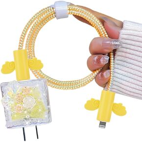 Glitter Cable Protector for iPhone Charger Adapter, Bling Pearl Butterfly Flower Cute Design,Phone Charger Protector Data Line USB Cover Wire Cord Saver for iPhone Charger - Purple
