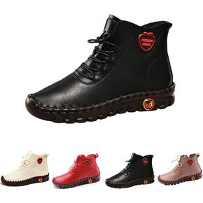 Women'S Soft Leather Breathable Flat Ankle Boots,Hand-Stitched Lace-Up Fashionable Casual Ankle Boots,Lightweight Comfortable Walking Boots For Summer (4.5,Black-A,4.5)