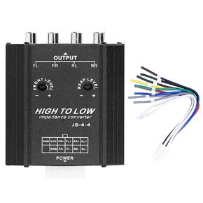 Car Stereo Audio High Low Converter, 12V 4 Channel Audio Impedance Converter High to Low Line Car Stereo Radio Speaker Frequency Filter (Black)