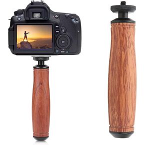 Camera Handle Grip Support Mount Handheld Wooden Handle Grip with Stable Shooting, Ergonomic Design, Light Weight, Bottom 1/4 Inch Tripod Thread