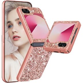 for Samsung Z Flip 6 Case Glitter Galaxy Z Flip 6 Slim Case Sparkle Diamond TPU Bumper Full Body Shockproof Protection Case for Samsung Galaxy Z Flip 6 Phone Case Women Girls Soft Cover 5G (Blue)