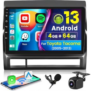 8-Core 4+64G Android 13 Car Stereo Upgrade Radio for Toyota Tacoma 2005-2013, 9'' HD Touch Screen with Wireless CarPlay & Android Auto, AHD Backup Camera, Mirror Link, GPS Navigation