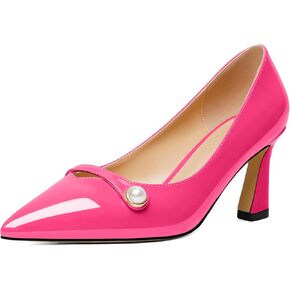 Women's Low Heel Pumps 2.5 Inch Closed Pointed Toe Kitten Heel Slip On Business Pearl Dressy Shoes