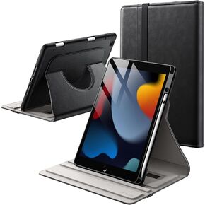 JETech Rotating Case for iPad 9/8/7 (10.2-Inch, 2021/2020/2019 Model, 9th/8th/7th Generation) with Pencil Holder, 360 Degree Rotation PU Leather Folio Protective Cover (Black)