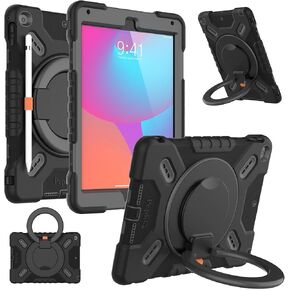 حافظة PEPKOO ثلاثية مقاومة للصدمات لجهاز iPad 5th/6th Generation 9.7 بوصة 2017 2018 وiPad Air 2 Gen، غطاء عالي التحمل للأطفال والبنات مع حامل قلم رصاص/مقبض ومسند/حزام كتف، أرجواني ملون in Kuwait