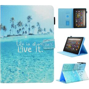 حافظة لجهاز Fire HD 8 وFire HD 8 Plus Tablet (الجيل الثاني عشر/الجيل العاشر، إصدار 2022/2020)، حافظة بغطاء قابل للطي من جلد البولي يوريثان الفاخر مع تنبيه/غفو تلقائي، رف كتب على شكل قطة