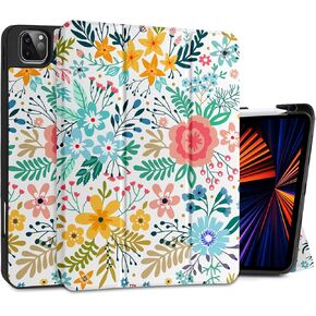 DONGKE Case for iPad Pro 12.9 inch 6th Generation 2022, Built-in Pencil Holder + Trifold Stand + Auto Wake/Sleep + Protective Cover for iPad Pro 12.9 5th/4th/3rd Gen - Abstract Flowers