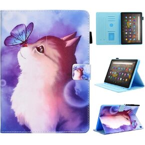 Case for Fire HD 8 & Fire HD 8 Plus Tablet (12th Generation/10th Generation, 2022/2020 Release), Premium PU Leather Folio Stand Cover Case with Auto Wake/Sleep, Bookshelf Cat