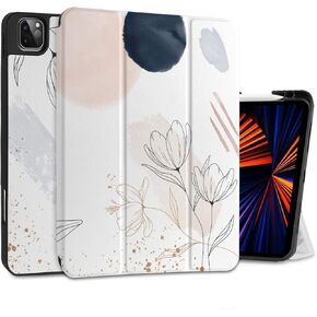 حافظة DONGKE بتصميم زهور لجهاز iPad Pro مقاس 12.9 بوصة الجيل السادس والخامس والرابع والثالث مع حامل قلم رصاص وتنشيط/غفو تلقائي وحامل