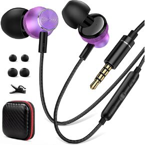 Jelanry 3.5mm Headphones with Microphone Wired Earbuds Noise Isolation Deep Bass in-Ear 3.5mm Earphones for Samsung A25 A15 S10 S9 A03S A52 A14 A13 Google Pixel 5A 4A 3A Moto G Power Pure, Purple/Rose